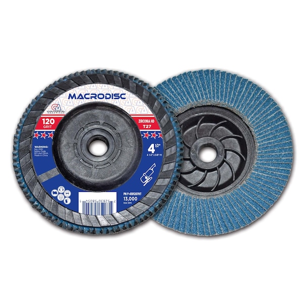 Continental Abrasives 4-1/2" x 5/8-11" 120 Grit T27 Zirconia High Density Flap Disc with Plastic Hub F-4591207HT - main